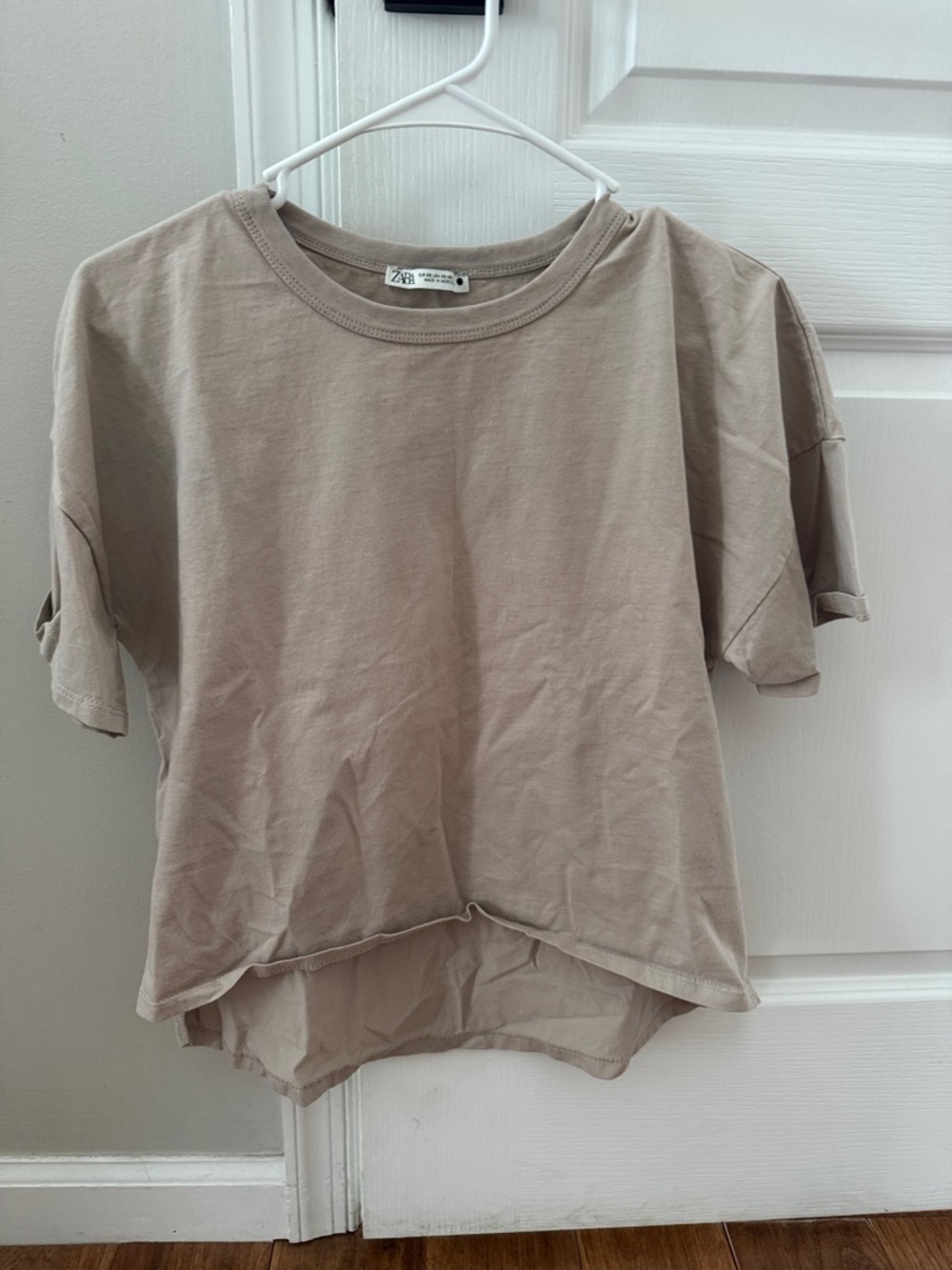 Zara Taupe Cropped Boxy Short Sleeve Tee
